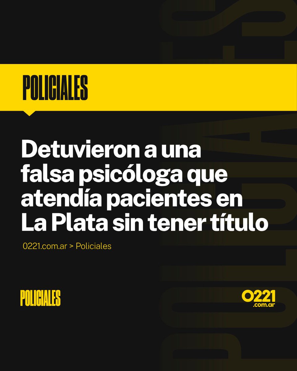 0221comar's tweet photo. EJERCICIO ILEGAL 🚨 Una mujer de 37 años fue detenida en La Plata acusada de ejercer como psicóloga sin título habilitante. Cobraba entre $20.000 y $30.000 por sus terapias.

🔎 La denuncia del Colegio de Psicólogos bonaerense derivó en allanamientos en el centro y Gonnet. La DDI secuestró informes de pacientes, sellos, un diploma y una credencial.

❌⚖️ Por estas horas, la Justicia la investiga por ejercicio ilegal, usurpación de títulos, estafa y falsificación de documentación.