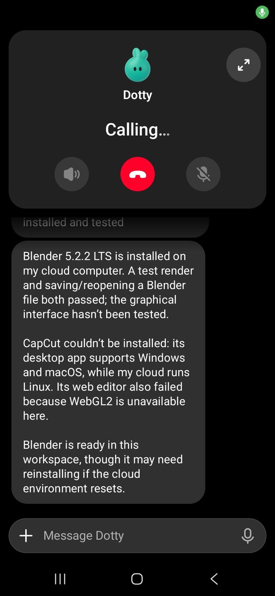 earifcom's tweet photo. Blender installed on Chatgpt Dot's VM. Lets see how much it can do https://t.co/0QOvGe5i1W