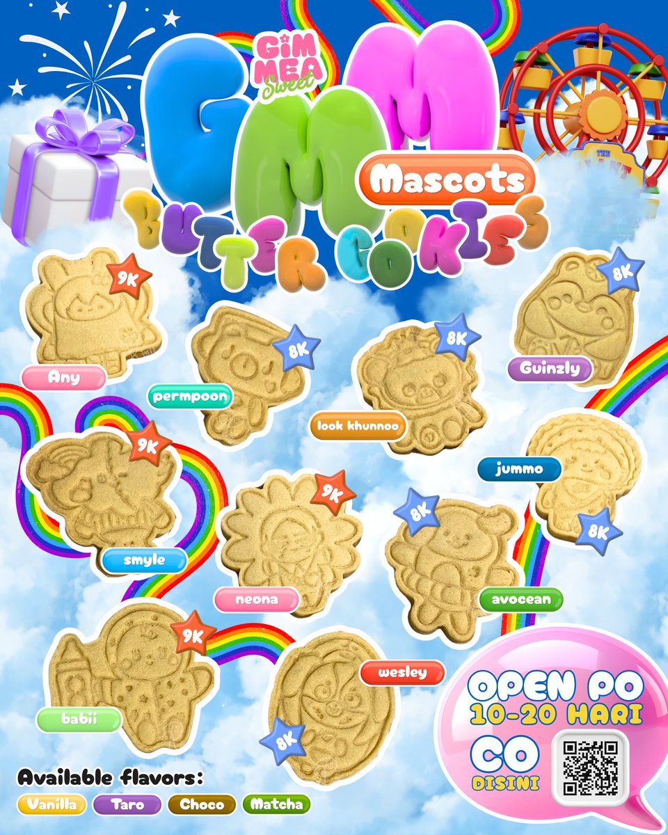 teeryarrr_'s tweet photo. ✨Riry &amp; @gimmea_sweet Present✨
 
BATCH 1
"GMM Mascot Butter Cookies"
Available 10 characters 

💸 IDR 8k-9k/each
📦 Info on pict
👩‍🍳 100% Homemade 
✅ Tahan +/- 1bulan 

Full CO by 🍊
Link available jam 20.00 WIB
⬇️⬇️⬇️

https://t.co/zIcpjcd7K9
* PO 10-20 hari https://t.co/SqN80EOhar