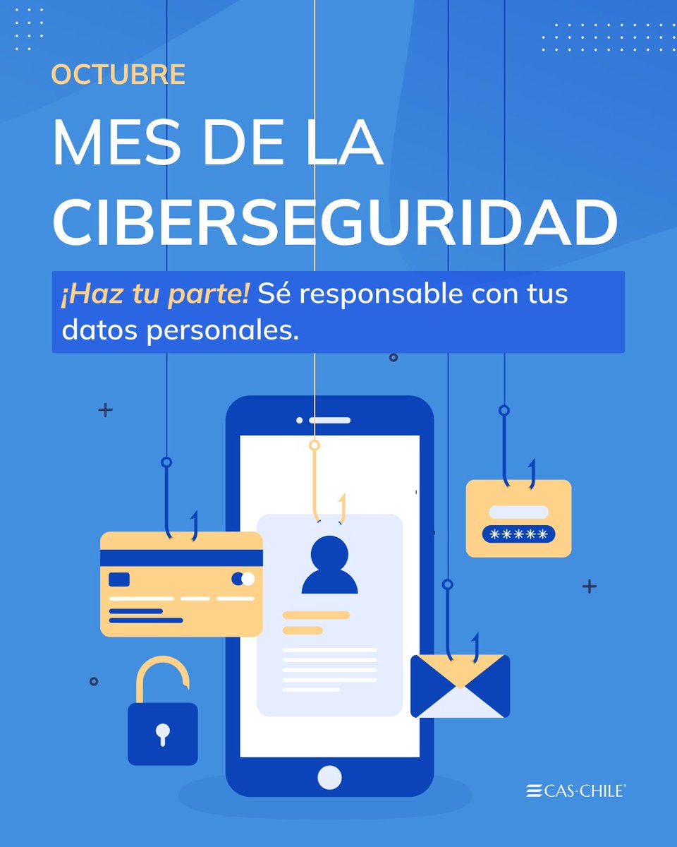 Cas_Chile's tweet photo. La seguridad de nuestros datos empieza por nosotros.

Este Mes de la Ciberseguridad queremos poner el foco en nuestro rol: detenernos, cuestionar y tomar mejores decisiones antes de compartir nuestra información.

¡Haz tu parte! Sé responsable con tus datos personales. https://t.co/04LPxguyBX