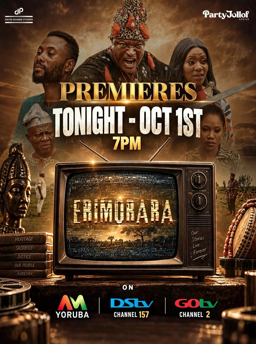 davidakande28's tweet photo. ERIMORARA - PREMIERES TONIGHT! 🔥

An immersive journey into history, culture, and the timeless struggle between virtue and vice.

TONIGHT 7PM on Africa Magic Yoruba
DStv 157 | GOtv 2

A David Akande Studios &amp; Party Jollof Africa TV Production

Our Stories Live Forever. https://t.co/VCyGpvHNYk