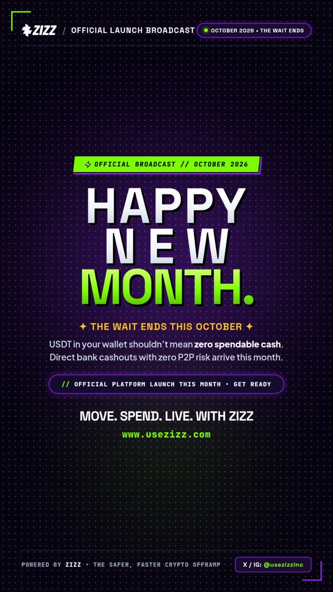 usezizz's tweet photo. ✨ Happy New Month!

October is here — and the wait is finally ending. 🚀

This month, ZIZZ goes live, bringing a new way to move, spend, and live with your USDT.

The countdown is on. ⚡️
Move. Spend. Live. With ZIZZ. https://t.co/6BfdJ2XiGX