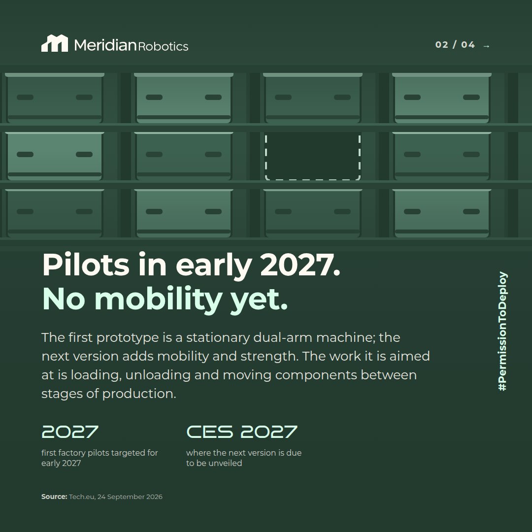 HumanoidPaul's tweet photo. On 24 September, Tokyo-based O-ID announced a $1.2m pre-seed, led by TAWANI Ventures, to move its modular industrial humanoid towards production.

The design point is serviceability: "Every major module comes off and goes back on in about five minutes, on the floor, without tools." Onboard sensors flag parts approaching failure.

The first prototype is a stationary dual-arm robot; the next adds mobility. Factory pilots are targeted for early 2027. 

A machine built to be taken apart on the floor moves an interesting line. Maintenance the manufacturer foresaw is maintenance. A change it did not foresee, creating a new hazard, is a substantial modification - and under the EU machinery rules whoever makes it becomes the manufacturer, with Article 10's obligations. Regulation (EU) 2023/1230 applies from 20 January 2027, months after those pilots start.

For an operator that is practical: which swaps are in the instructions, who is trained to make them, and whose insurance answers.

Designed-in serviceability is not permission to deploy. Meridian Robotics is the layer that closes that gap.

We do not build robots. We make them deployable.

#PermissionToDeploy #HumanoidRobots #Manufacturing #MachinerySafety #Japan 

Sources: 
O-ID, "O-ID raises $1.2M pre-seed to build modular humanoids in Japan", 24 Sep 2026 - https://t.co/PPLsVUTt2Y
https://t.co/wIOKC8FUzi, "Brits in Japan raise $1.2M to put modular humanoid robots to work", 24 Sep 2026 - https://t.co/0pHWsa1ltT
Noerr, "Regulation (EU) 2023/1230 on machinery - a legal regime for machinery in Europe", accessed 28 Sep 2026 - https://t.co/4xiaF9LBsv
European Commission, Machinery, accessed 28 Sep 2026