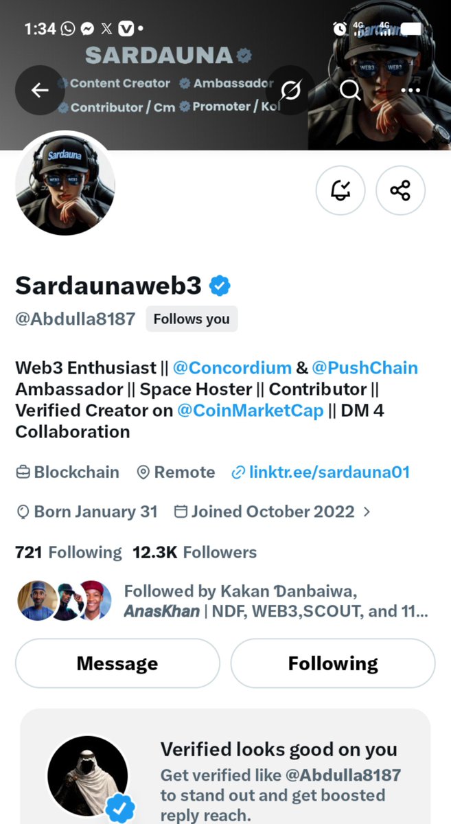 CommanderArdam's tweet photo. Another Web3 OG @Abdulla8187 just followed me.🤝

Alhamdulillah. I don’t even have the words to thank you enough sir.

Honestly, I don’t take these moments for granted.
Every new connection is a reminder that the work I’m putting out is slowly reaching the right people.

We move. https://t.co/4FlwnY2nMD