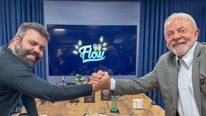 Ezeval7's tweet photo. Igor do Flow na cara dura fazendo campanha pro Luladrão. Estabelece um modelo para que o larápio veja ao debate presidencial da Globo e reaja, em tempo real, às falas dos adversários durante sua entrevista no Flow Podcast, garantindo assim a possibilidade de mentir a vontade. https://t.co/TAR3gdXaVB
