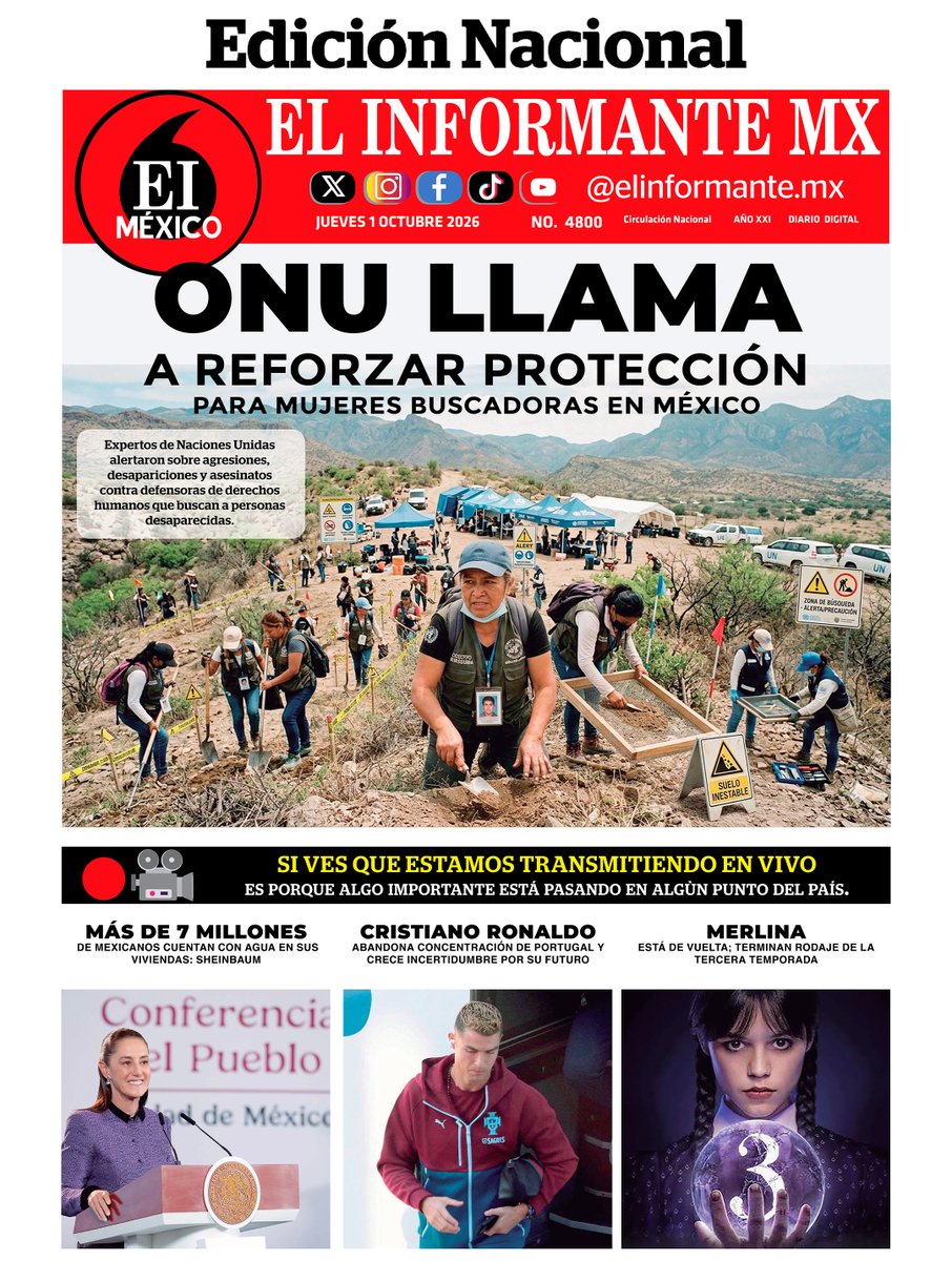 ElInformanteMX's tweet photo. #Portadas de nuestras #Ediciones #Nacional y #EstadoDeMéxico. Jueves 01 de Octubre del 2026.
Nuestra #EdiciónDigital aquí ↓
https://t.co/a241ORMk2H https://t.co/668RB237b1