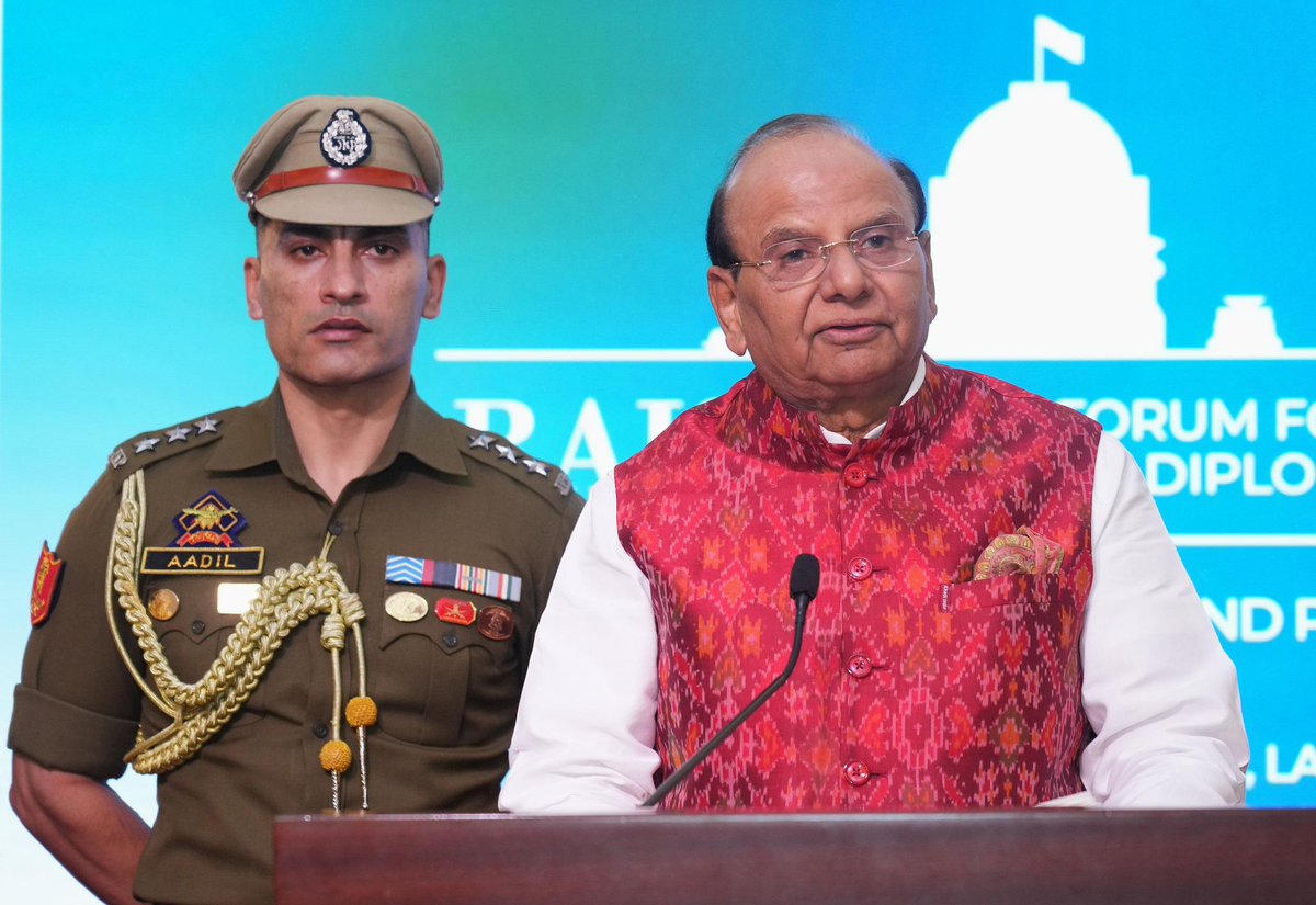 lg_ladakh's tweet photo. Addressed the historic first “Raisina Forum for Future of Diplomacy”, today in Leh.

As India’s premier conference on geopolitics and geoeconomics, this Forum brough together diplomats, policymakers, business leaders and strategic thinkers, from India and 39 countries around the world.

I underlined Ladakh’s unique strategic importance, as a vital frontier, where global diplomacy, security, and sustainable development converge, against the backdrop of its unique ecology, harsh climates and a thriving, vibrant culture. Also shared our transformative initiatives designed to empower local communities while preserving our fragile ecology. 

From enhancing connectivity, boosting tourism infrastructure and strengthening local economy to securing our ecology and water resources, we are building an inclusive and resilient Ladakh, under the visionary leadership of Hon’ble Prime Minister, Shri @narendramodi ji. 

Building on today's forum, I also shared my vision and a strong desire to host the World Economic Forum in Ladakh soon, showcasing our sustainable growth model to the world.