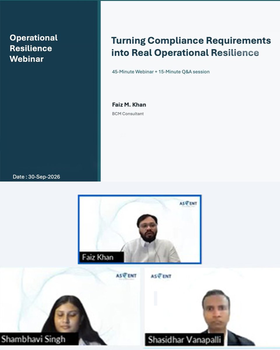 AscentTCSocial's tweet photo. Compliance on paper ≠ resilience in practice.
A powerful session with Faiz Khan on turning #SAMA #BCM requirements into real operational resilience. From green dashboards to real-world service disruption, the message was clear: #resilience is tested when it matters most. https://t.co/Duj8At0DOm