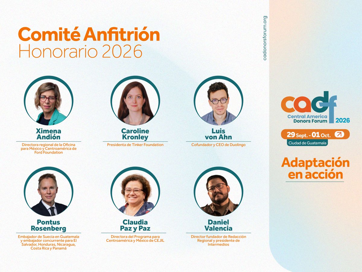 SeaIF's tweet photo. El Comité Anfitrión del CADF está conformado por personas líderes y expertas que aportan su nombre y prestigio y  brindan orientación estratégica a la Fundación Internacional de Seattle. Agradecemos su apoyo al CADF 2026 y su compromiso con Centroamérica. 
https://t.co/CoHhyy2esR

The CADF Host Committee is composed of distinguished leaders and experts who lend their names and reputations to this initiative and provide strategic guidance to Seattle International Foundation. We are grateful for their support of CADF 2026 and their continued commitment to Central America.
https://t.co/mm08QjIOh0

@EmbajadaEspGt, @dvalencia, @ClaudiaPazyPaz, @cejil, @CKronley, @TinkerFdn, @ximena_andion, @SwedeninCA, @QuorumGT, @PiaLaPeriodista, @OpenSociety, @Cristosal, @NoahFBullock, @RockBrosFund, @MorenaHerrera_, @_CNEgt, @DuVe5