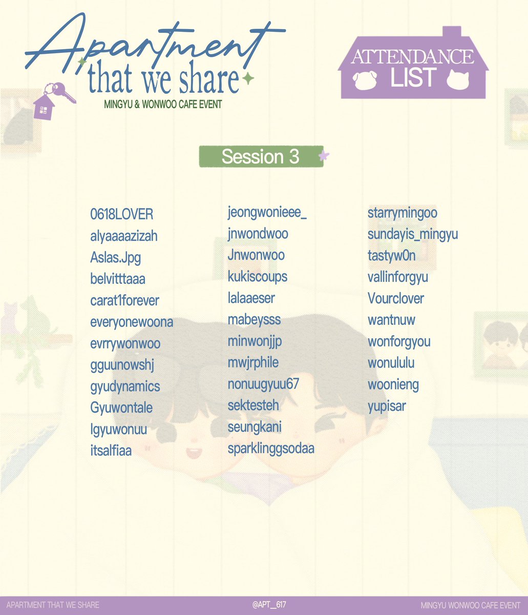 APT__617's tweet photo. 🏠 Unit 617’s guest list is here!

the 𝗱𝗼𝗼𝗿 will be open for everyone joining us on 21 November 🚪🪴

see you all there!!

#APT617 #ApartmentWeShare https://t.co/lCSgDaj7FQ