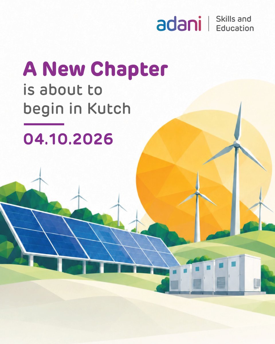 AdaniSkills's tweet photo. Massive green energy transition is coming!
We are building the future of #GreenSkills.
Landmark launch on 04.10.2026
Stay tuned!
#adaniskillsandeducation #kutch https://t.co/wiHPPHzqdK