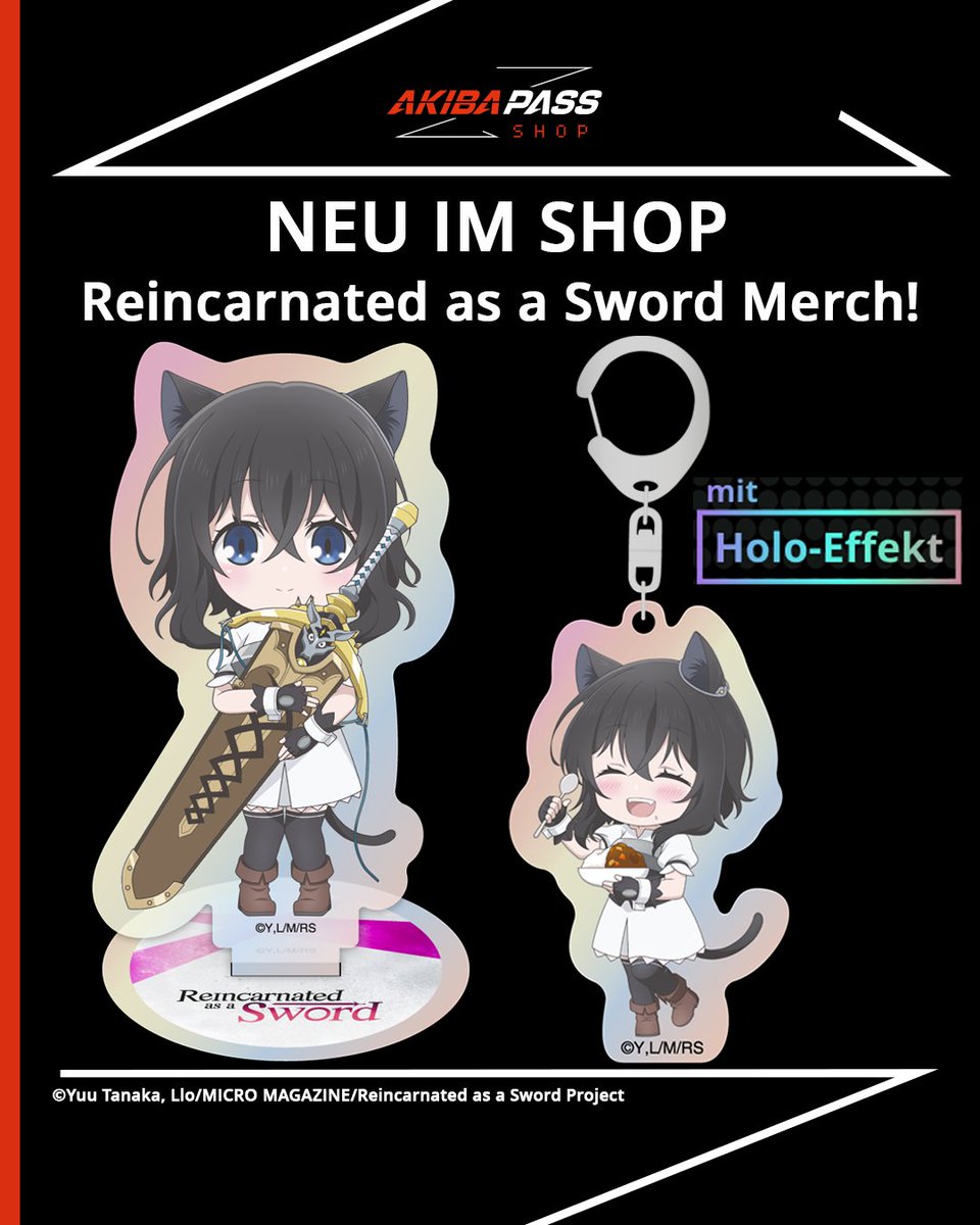 AKIBAPASS's tweet photo. ⚔️ Zwei neue Begleiter fürs Regal: NEU im AKIBA PASS SHOP!

🌟 Merch zu: Reincarnated as a Sword!

Das gibt es:
• Acrylschlüsselanhänger (Holo-Effekt) – Fran – ca. 5,5 cm – 9,90€

• Acrylaufsteller (Holo-Effekt) – Fran &amp; Meister – ca. 6,5 cm – 9,90€ https://t.co/EEtsPi5SLz