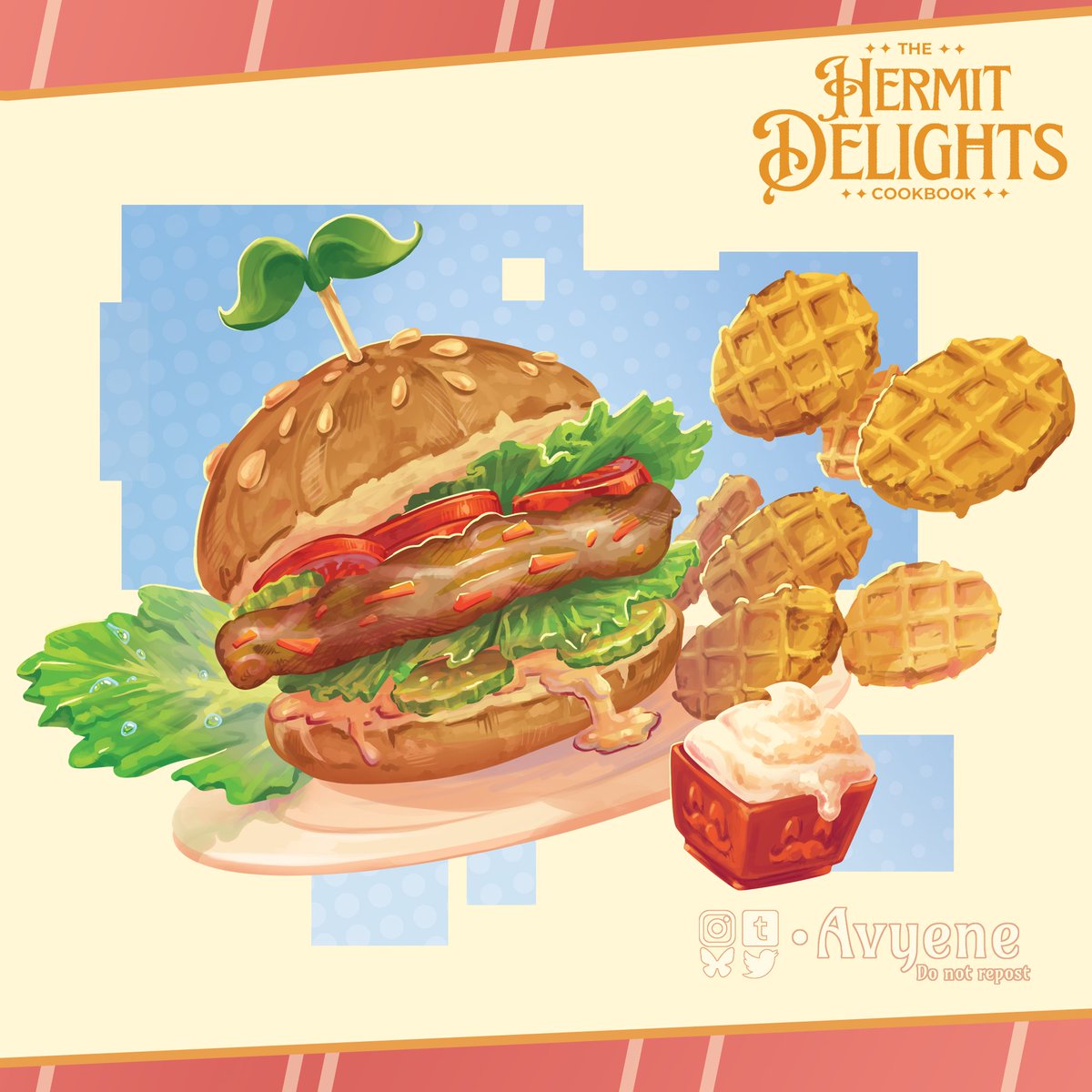 Avyene's tweet photo. The Zine is out and so so SCRUMPTIOUS!!✨
Here are some of my contribs and huge thanks to my chef partner Joifee over on Tumblr !
The Zine is available for free in the quoted tweet (and in thread) :D
#hermitcraft #impulsesv #mumbojumbo https://t.co/3h2lXdbv4y