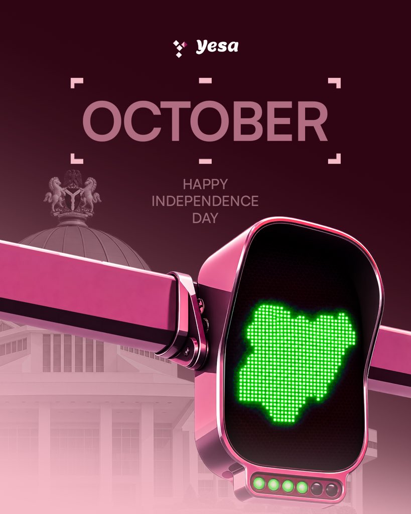 yesaapp's tweet photo. Still rising. Still building. Still becoming. 🇳🇬

Nigeria is powered by the brilliance, ambition, and resilience of her people. Here’s to the possibilities ahead and a future we build together.

Happy Independence Day, Nigeria! 💚🤍💚

#Yesa #NigeriaAt66 https://t.co/O8G173HgkI