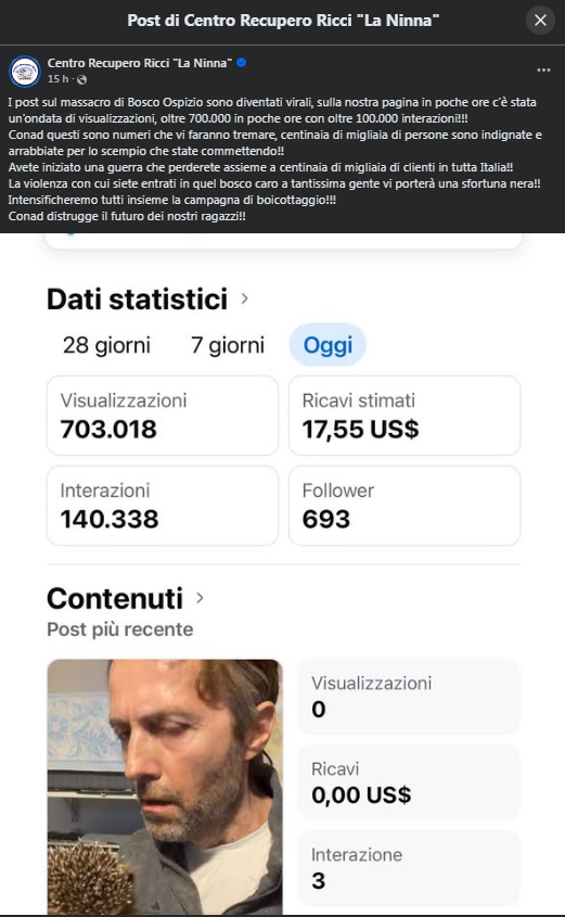 lucrezia_ilaria's tweet photo. Sapete i ricci, ed altri animali protetti cosa fanno davanti ad una ruspa?Assolutamente nulla, non sono in grado di fuggire, ancora di più ora che stanno andando in letargo. Rimangono piallati dalle ruspe di #Conad https://t.co/kDsA0cNQIt