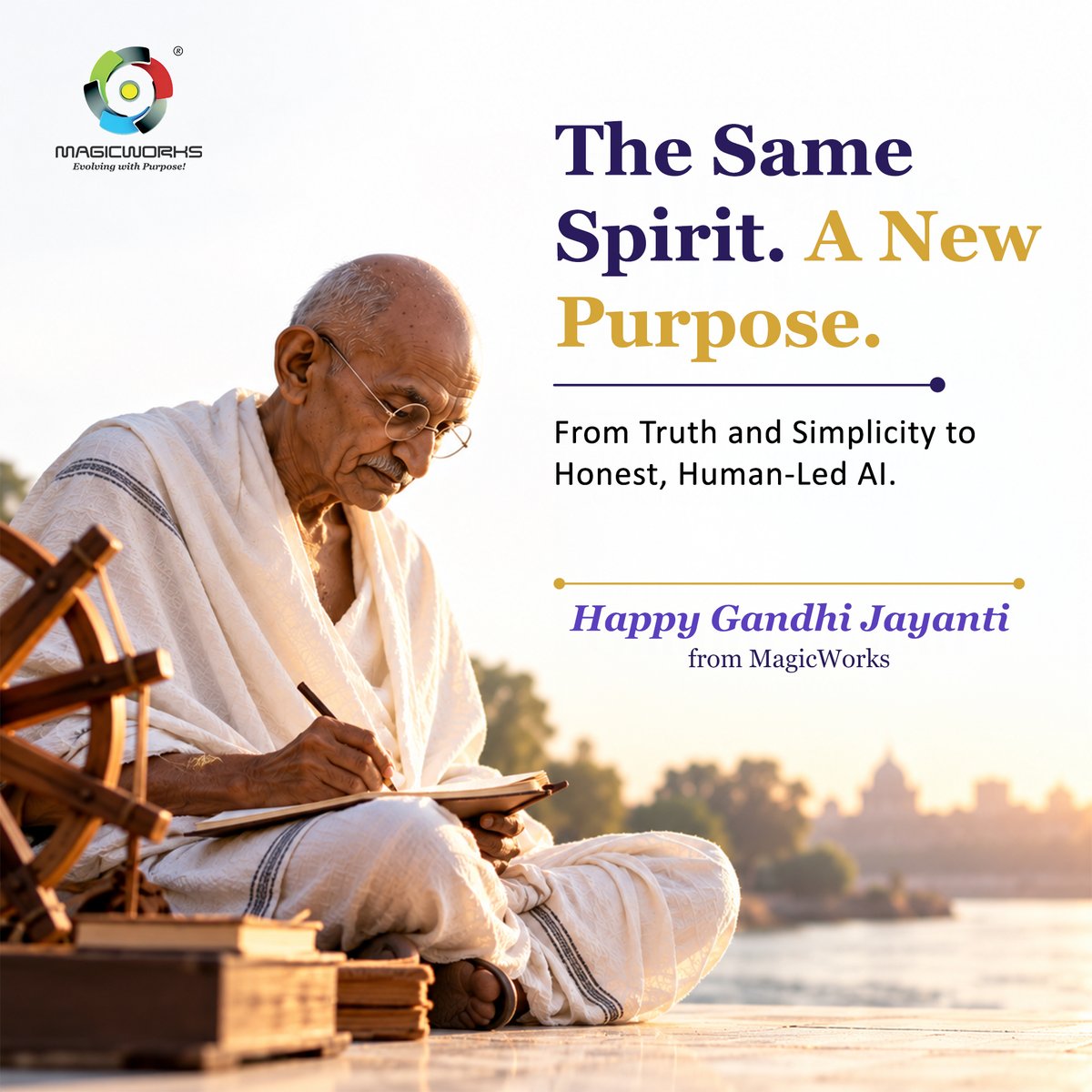 MagicWorks123's tweet photo. Truth. Simplicity. Purpose.

Mahatma Gandhi showed that the smallest, most consistent actions can create the biggest change, a lesson that holds true far beyond the freedom movement.

Happy Gandhi Jayanti from Team MagicWorks.

#GandhiJayanti #MahatmaGandhi #TruthAndSimplicity https://t.co/uLpiwQFC6M