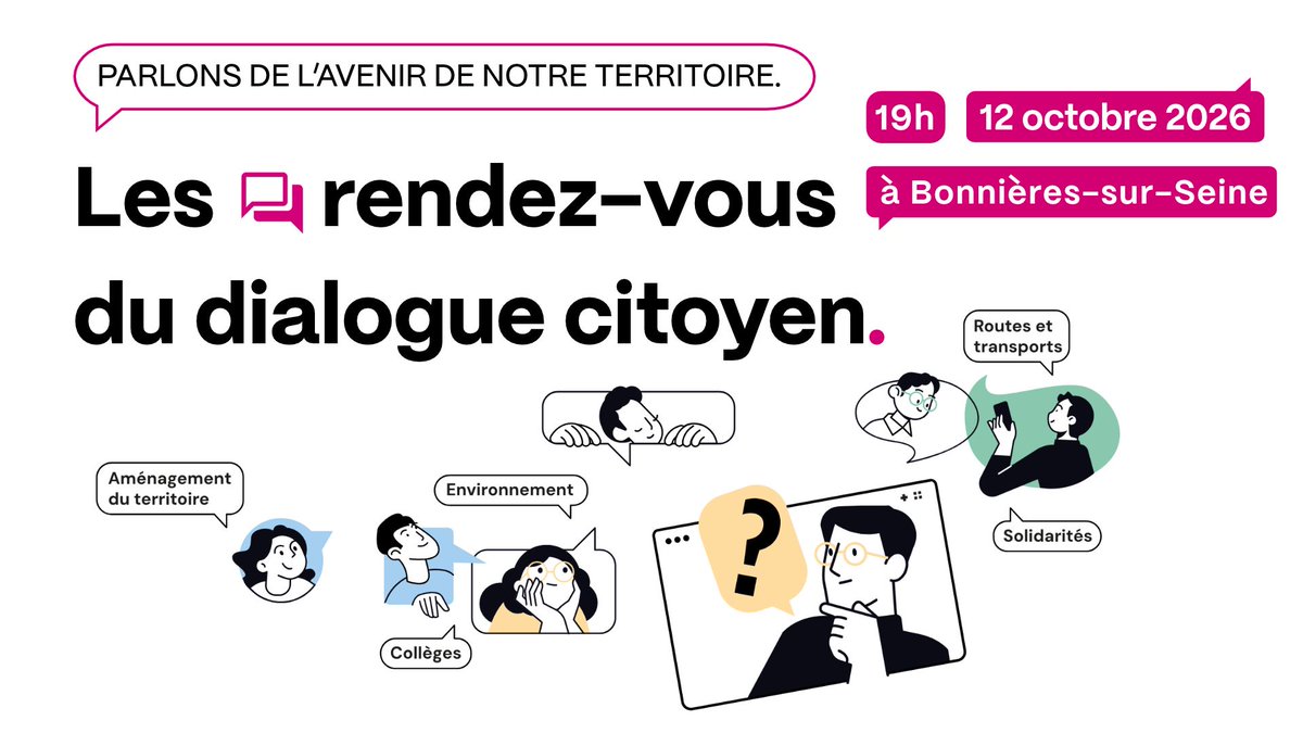 Les_Yvelines's tweet photo. 💬 Les grands projets de votre territoire se discutent avec vous !

📍 Bonnières-sur-Seine
📅 Lundi 12 octobre | 19h-21h
🏛️ Centre culturel Louis Jouvet

Mobilités, santé, projets des communes, ruralité, patrimoine, autonomie… Venez poser vos questions et échanger ! https://t.co/M7RQLbHmzy