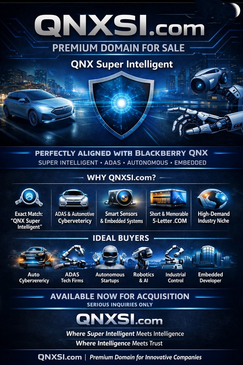 PatternRouaj's tweet photo. The next era of automotive intelligence demands a domain that stands out. https://t.co/ysRDlmX2KN delivers a powerful identity for ADAS innovators, autonomous startups, robotics firms, and embedded tech leaders.
Secure your brand today — listed exclusively on GoDaddy / Afternic. https://t.co/CRwZ6sQWUk