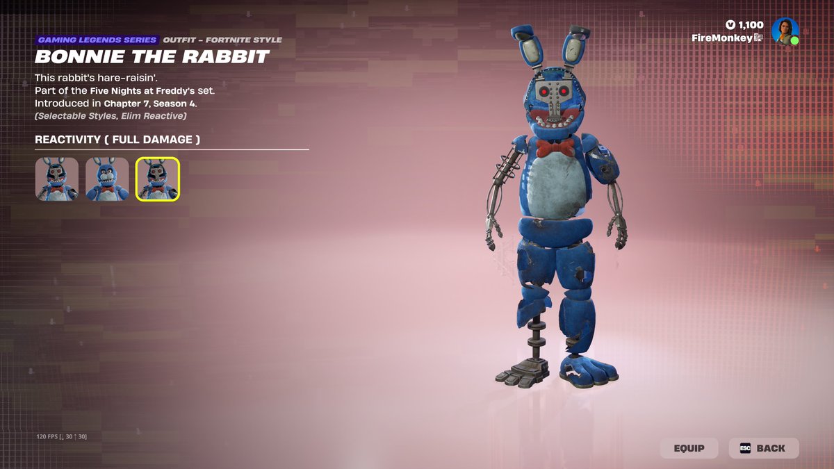 FireMonkey's tweet photo. Bonnie the Rabbit (Elimination Reactive) https://t.co/qfb0bc5M4R