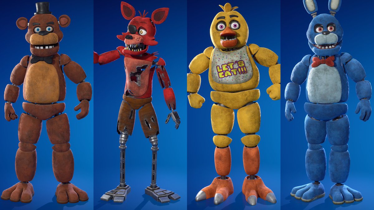 IshiiNiki's tweet photo. 今夜から開催されるフォートナイトハロウィンイベントにて『Five Nights at Freddy's』とのコラボがスタート！
『フレディ』『フォクシー』『チカ』『ボニー』のコラボスキンが…!!!!彼らがいます…!!!!
#ファイブ・ナイツ・アット・フレディーズ #FORTNITE https://t.co/4oMLjC8agS