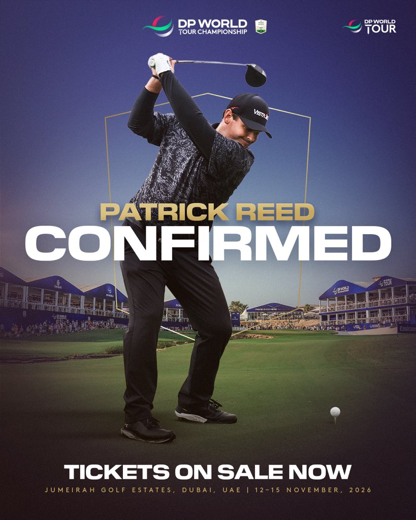 dpwtc's tweet photo. Two wins on the DP World Tour this season. 🏆
 
Patrick Reed is heading back to Dubai for the DP World Tour Championship at Jumeirah Golf Estates this November.
 
#DPWTC #RolexSeries https://t.co/AOibliyzA7