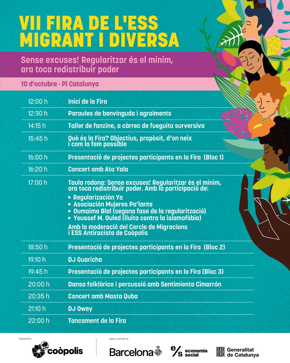 coopolis_bcn's tweet photo. 💥 Ja tenim la programació de la VII Fira d’Economia Social i Solidària Migrant i Diversa! Una jornada per conèixer projectes, compartir experiències, fer xarxa i reivindicar economies migrants i racialitzades.  

📅 10 d’octubre 
📍 Plaça Catalunya, Barcelona https://t.co/EdyBWBPz3j