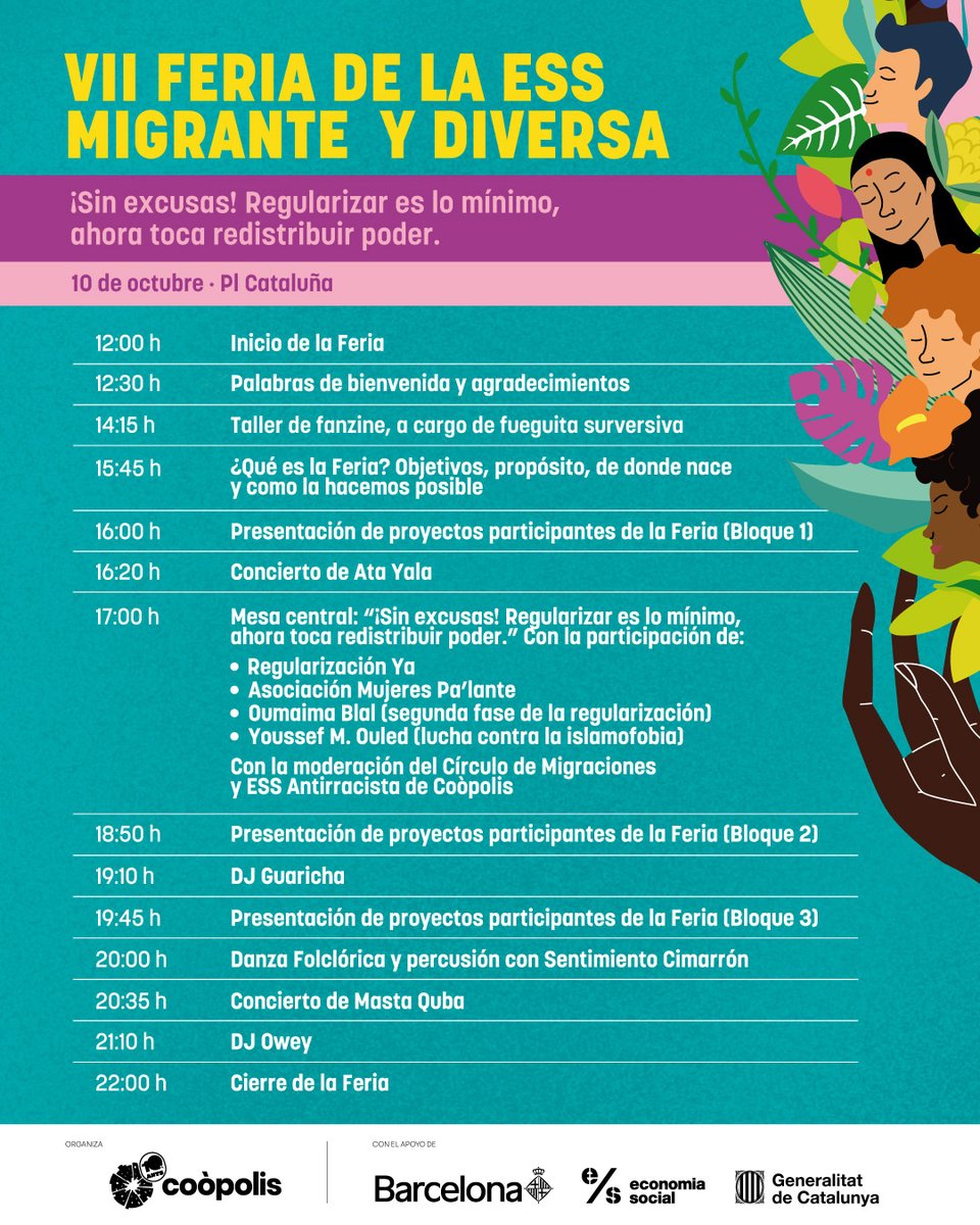 coopolis_bcn's tweet photo. 💥 Ja tenim la programació de la VII Fira d’Economia Social i Solidària Migrant i Diversa! Una jornada per conèixer projectes, compartir experiències, fer xarxa i reivindicar economies migrants i racialitzades.  

📅 10 d’octubre 
📍 Plaça Catalunya, Barcelona https://t.co/EdyBWBPz3j