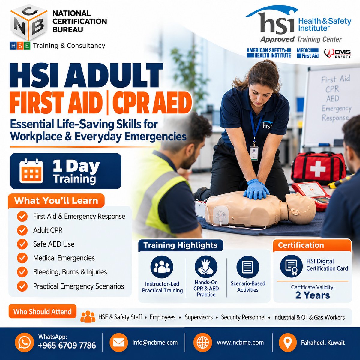 hse_ncb's tweet photo. Be Ready to Save a Life with HSI Adult First Aid, CPR & AED! โค๏ธโ๐ฉน
#HSI #FirstAid #CPR #AED #FirstAidTraining #EmergencyResponse #LifeSavingSkills #WorkplaceSafety #HSETraining #SafetyTraining #NCB #NationalCertificationBureau #Kuwait https://t.co/t5URGPuY8m