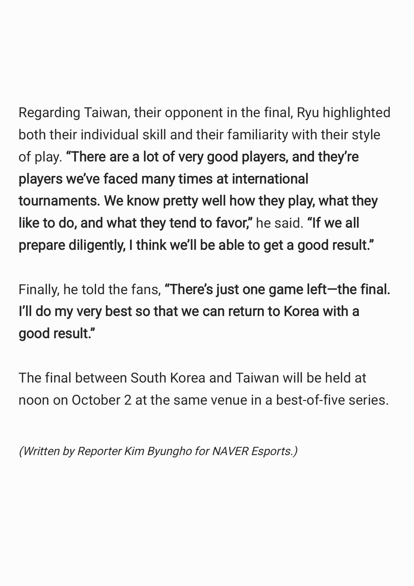 jhinmayusis's tweet photo. [ENG] naver esports’ interview with keria after winning the asian games semi-finals, headlined [AG 2026] “my body remembers how to play with Gumayusi” — keria promises a strong result. source: https://t.co/UsTMibNBaW. 🩷 https://t.co/cy7uGc7T6v