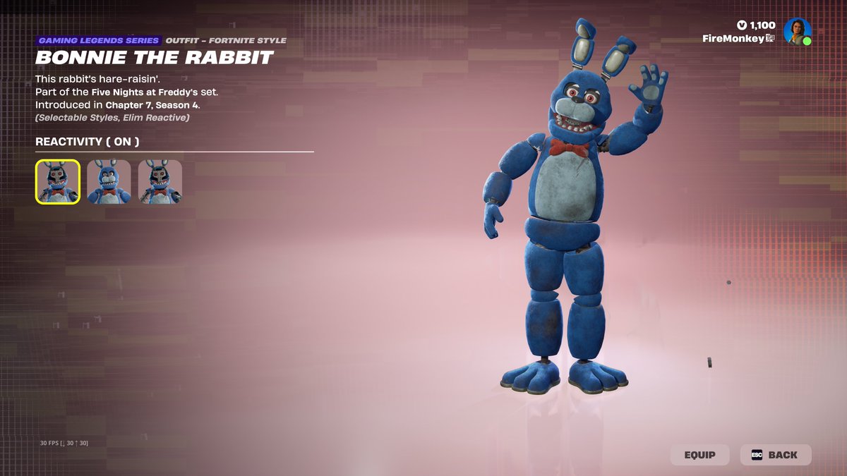 FireMonkey's tweet photo. Bonnie the Rabbit (Elimination Reactive) https://t.co/qfb0bc5M4R
