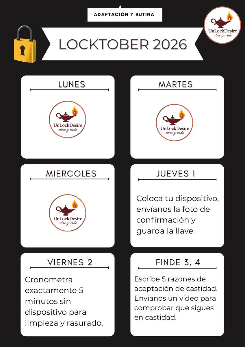 unlockdesirecom's tweet photo. Por fin, llegó #locktober 2026 y estamos aquí para disfrutarlo con todos los #unlockers

Para aquellos que lo cumplan perfectamente habrá alguna sorpresa al terminar octubre.

Síguenos y participa un año más en nuestro #locktober
🔥🔥🔓🔓🔥🔥 😈😈 🔓🔓🔥🔥
#cockcage #chastity https://t.co/wA4iV0dWx6