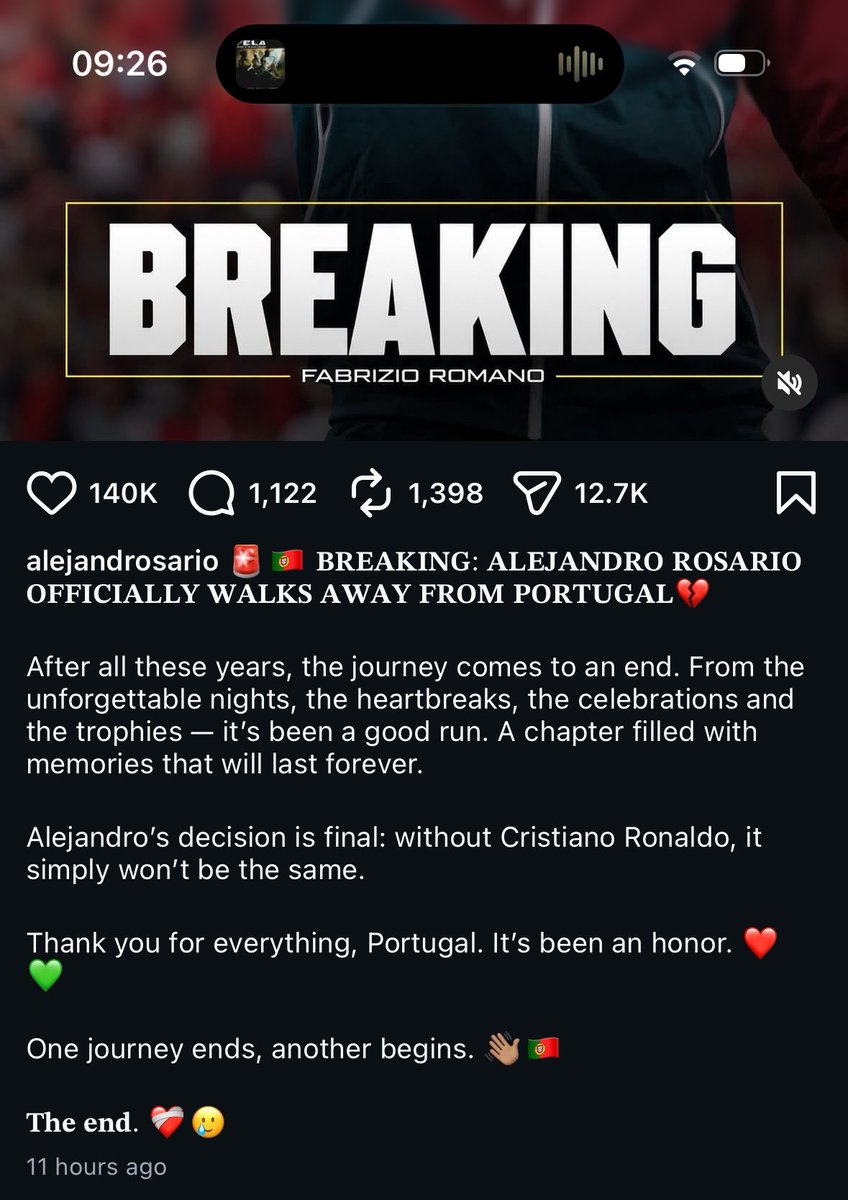 Afc_Nels20's tweet photo. 🚨: ALEJANDRO ROSARIO walks away from the Portugal team. It’s all falling apart 💔 https://t.co/tIPJJoeonf