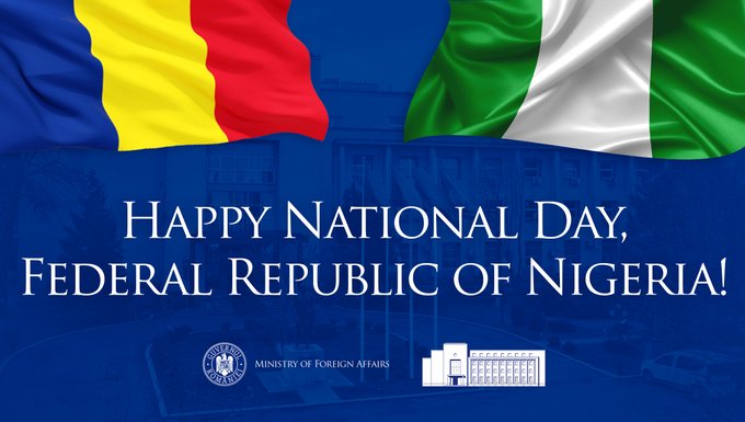 MAERomania's tweet photo. Warm congratulations to Nigeria and its people on their National Day! Romania values its friendship with Nigeria and looks forward to further strengthening our bilateral cooperation.
@NigeriaMFA https://t.co/eNXLR8pCNo