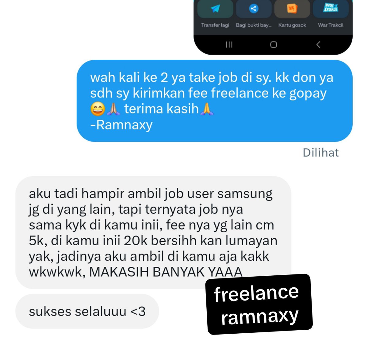 Ramnaxy2's tweet photo. bentuk rescpect sy ke freelancer user samsung yg take job di sy ya memberi fee yang sesuai.. jika pakai modal lebih pasti sy usahakan beri fee lebih juga 

&amp; pastinya AMANAH NOSCAM CAER CEPAT hanya di #ramnaxy🙏🏼😄

sy izin skrinsut ya kk🙏🏼😄 
#freelance #zonauang #zonajajan https://t.co/wErXBjKusN