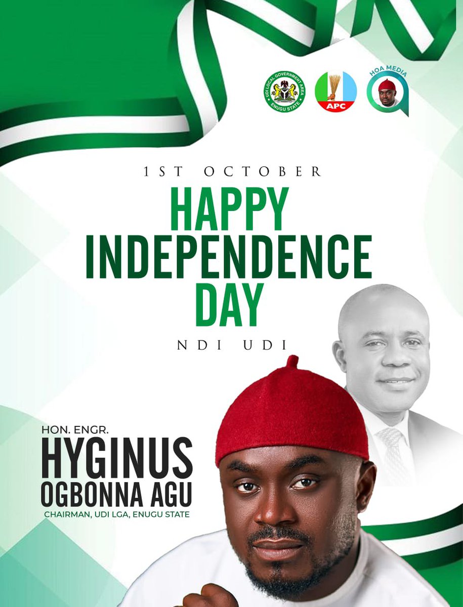 HyginusAgu12413's tweet photo. My dear Ndi Udi,

As we celebrate Nigeria’s Independence Day today and step into the new month of October, I bring you warm greetings and heartfelt felicitations.

May this special day renew our commitment to nation-building, unity, and progress. I pray that the month of October ushers in abundant blessings, peace, good health, and greater opportunities for every family in Udi Local Government Area.

Under the visionary leadership of His Excellency, Dr. Peter Ndubuisi Mbah, we remain committed to delivering more development to our people.

Happy Independence Day and Happy New Month!

~HOA