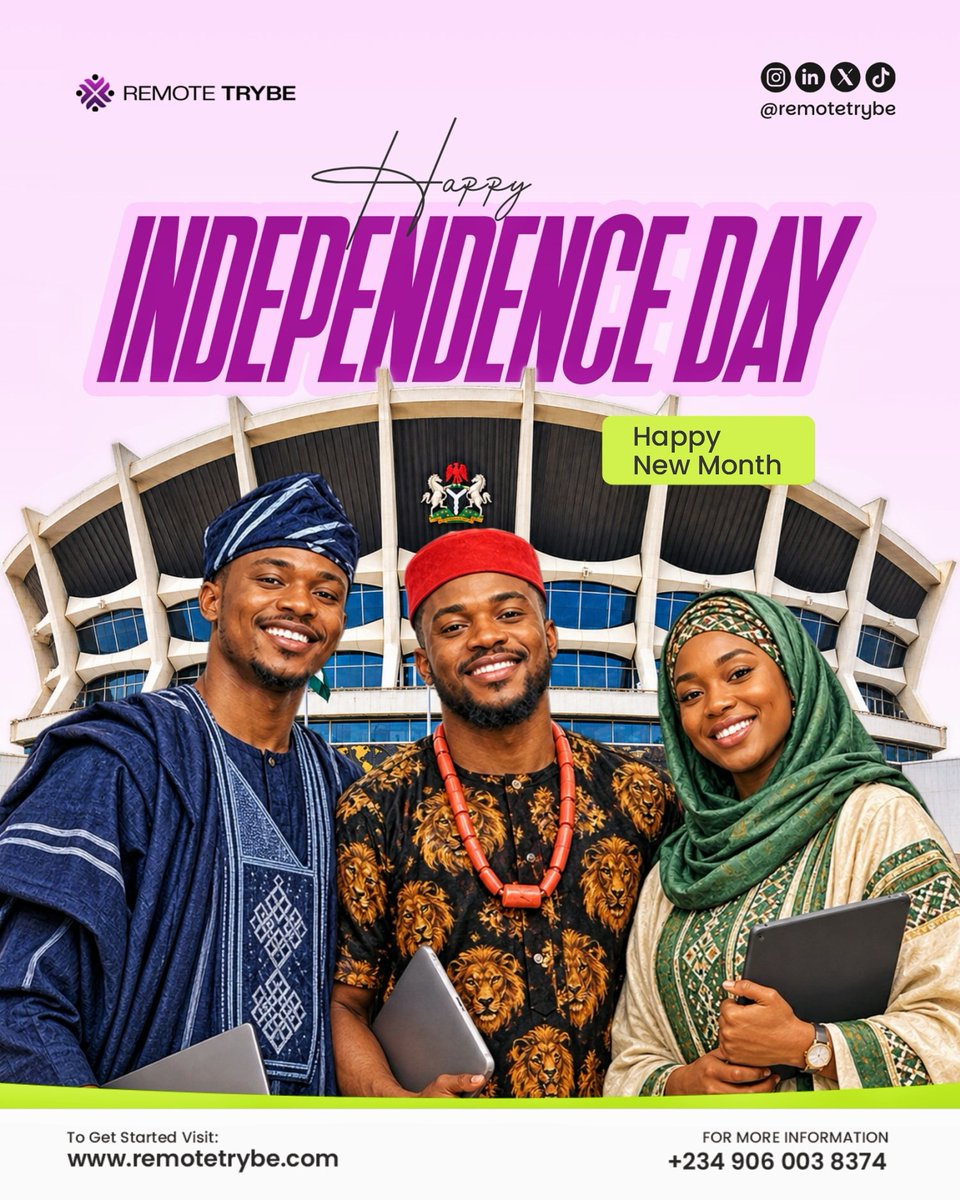 remotetrybe's tweet photo. Happy Independence Day and Happy New Month π³π¬
βAs we celebrate Nigeria's Independence and step into October, we are reminded of the power of freedom, growth and building a flexible career .
Become a skilled virtual assistant & work globally.
https://t.co/sUrMvUxXd8
#MayOctober https://t.co/h8fOxDSqIQ