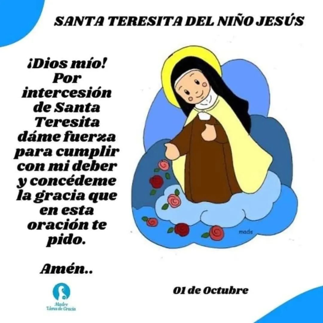 rorofsa10's tweet photo. Santa Teresita del Niño Jesus, ruega por nosotros que recurrimos a ti 🙏🏽 https://t.co/0N7QXi73Np