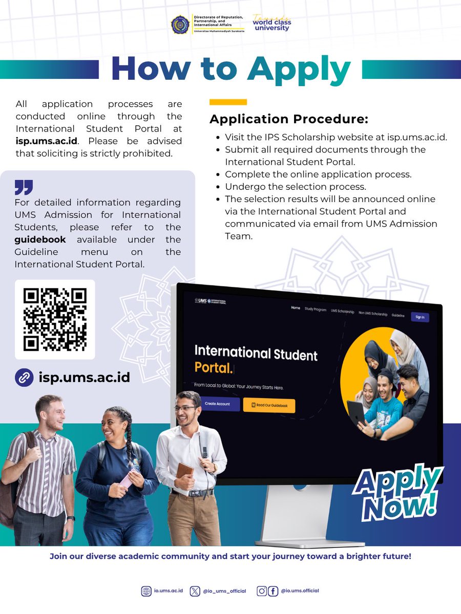 io_ums_official's tweet photo. UMS ADMISSION for International Students (Academic Year 2028-2029) is NOW OPEN! 🌍🎓

#UMS #Admission #StudyinIndonesia #GlobalEducation https://t.co/xOwNgwwEkZ