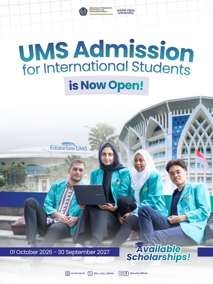 io_ums_official's tweet photo. UMS ADMISSION for International Students (Academic Year 2028-2029) is NOW OPEN! 🌍🎓

#UMS #Admission #StudyinIndonesia #GlobalEducation https://t.co/xOwNgwwEkZ