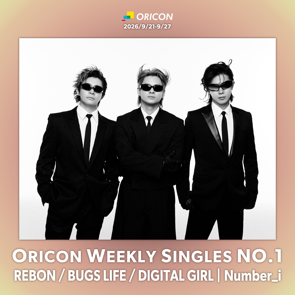 oricon_ranking's tweet photo. 【オリコン週間合算シングルランキング 】10/5付
.
1位：Number_i『REBON / BUGS LIFE / DIGITAL GIRL』
.
#Ni_REBON_BUGSLIFE_DIGITALGIRL @number_i_offic https://t.co/TXkeFhSHqE