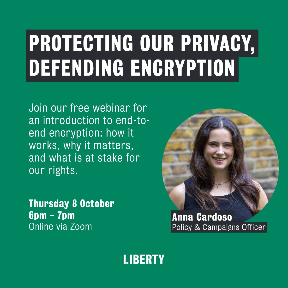libertyhq's tweet photo. WEBINAR - ENCRYPTION, PRIVACY AND DIGITAL RIGHTS

With governments pushing for ways to access encrypted data, join us for a webinar exploring how encryption works, why Gov's trying to access private digital info, and what it means for our rights

Sign up: https://t.co/fQk4jZtehN https://t.co/O4YNpn658t
