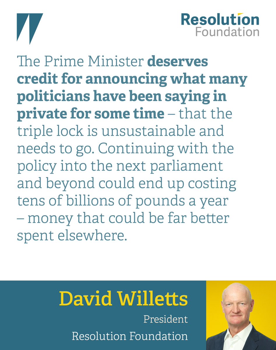 resfoundation's tweet photo. The triple lock on the State Pension is a terribly designed policy that manages to both under-deliver and over-cost. 

The money saved from adjusting it could be far better spent elsewhere ⤵️ https://t.co/QI5QQ5qQHH https://t.co/naNyPKd7KD