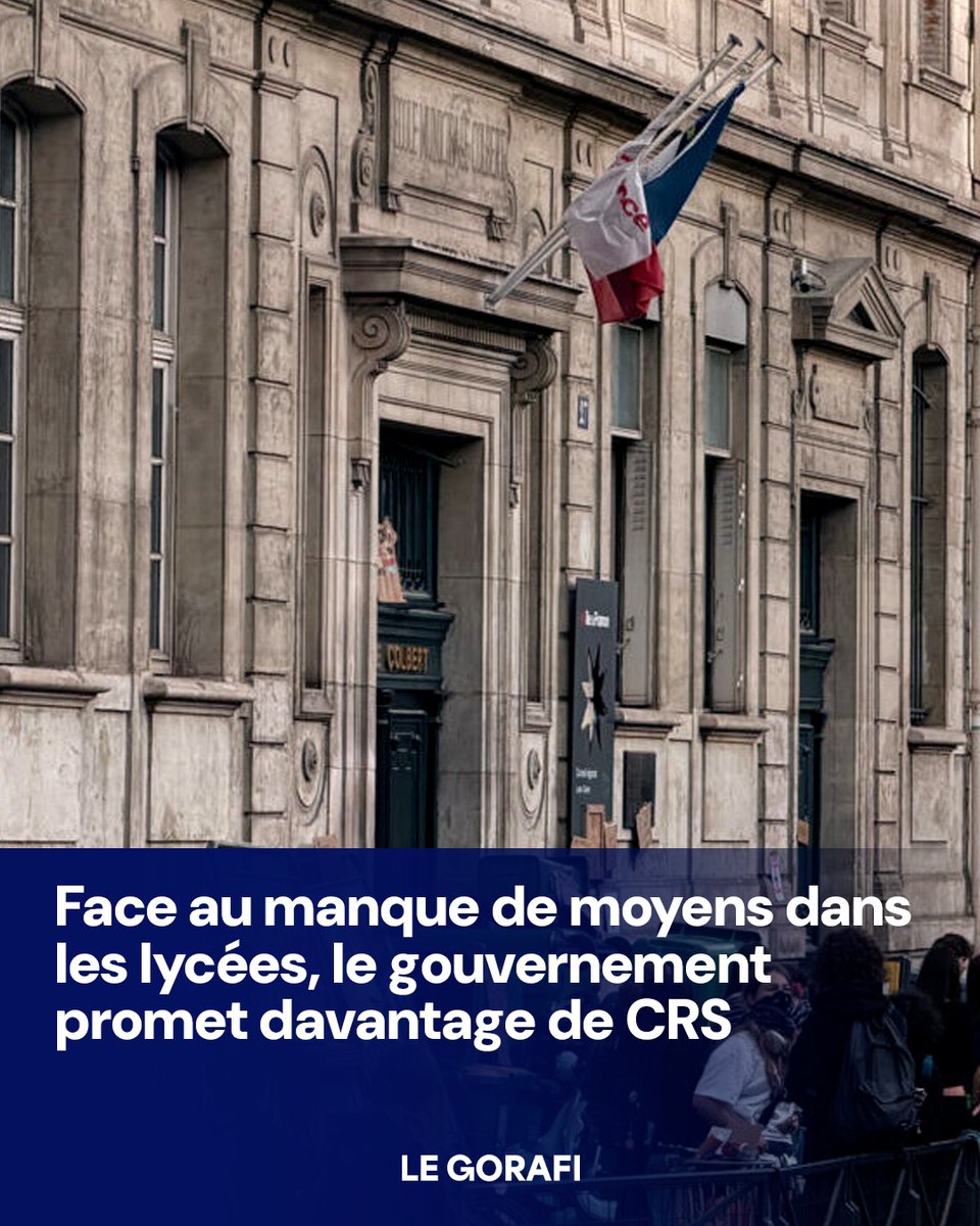 le_gorafi's tweet photo. Face au manque de moyens dans les lycées, le gouvernement promet davantage de CRS https://t.co/uG4tgbICYd