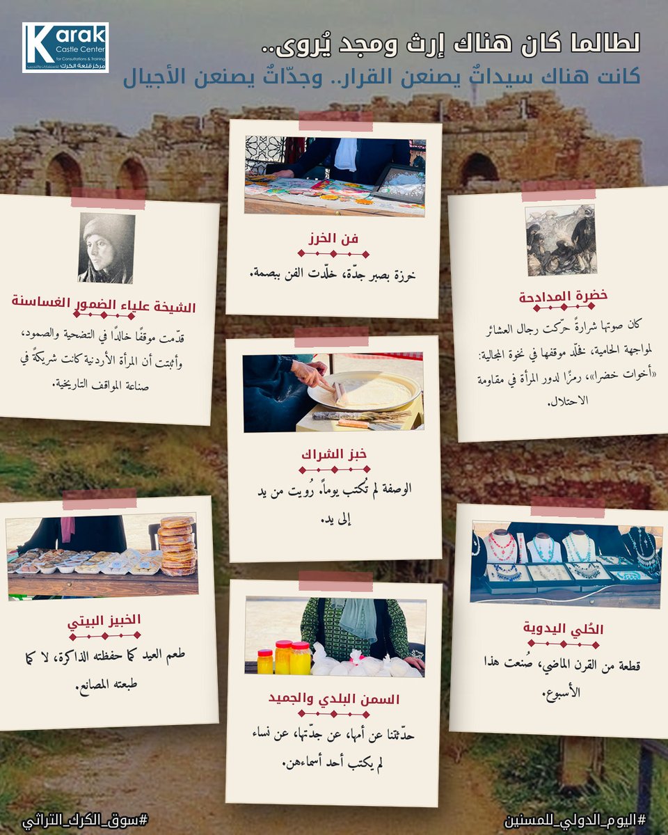 KarakCastle's tweet photo. As long as there is a legacy and glory to be told, there were women who shaped decisions and grandmothers who shaped generations
#اليوم_الدولي_للمسنين #الكرك #مركز_قلعة_الكرك #تراث_الكرك #المرأة_الأردنية #الأردن
#OlderPersonsDay #Karak #JordanHeritage #WomenOfJordan #Jordan https://t.co/RRmAjJbUwf