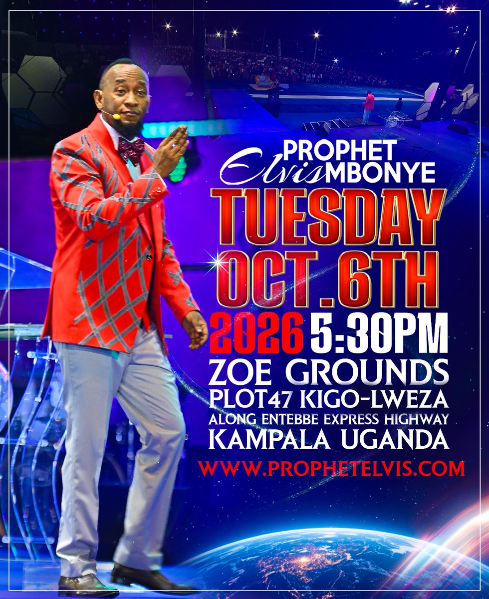 Prophet_elvis's tweet photo. Prophet Elvis Mbonye this Tuesday October 06, 2026 5:30pm at plot 47 Kigo-Lweza, Kampala Uganda.
📌https://t.co/0goa2POnbk
#ProphetElvisMbonye https://t.co/SinkPXec8S
