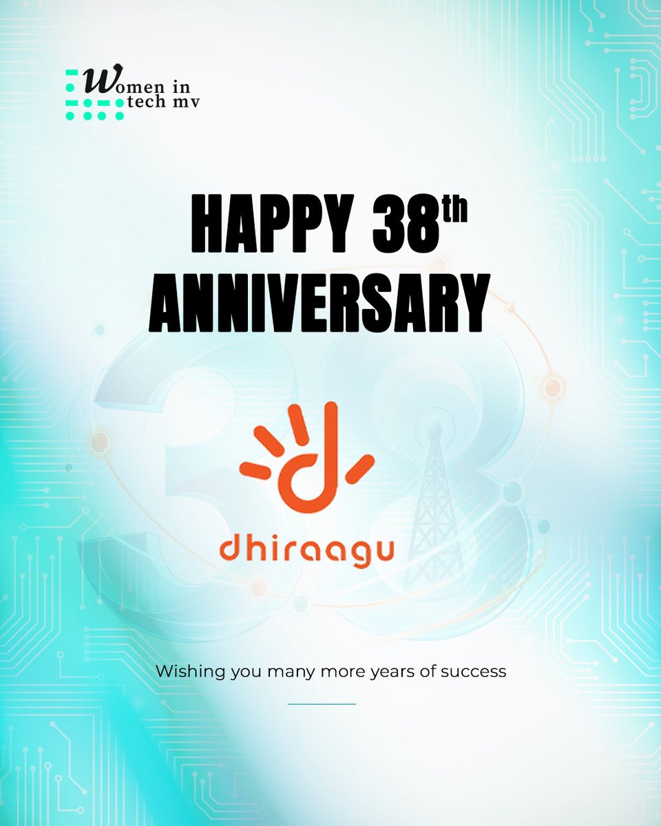 womenintechmv's tweet photo. Happy 38th Anniversary, @Dhiraagu! 🎉

Celebrating 38 years of connecting people, communities and possibilities across the Maldives. Wishing the Dhiraagu team continued success and many more milestones ahead. 🧡 https://t.co/3FURY4CC9i