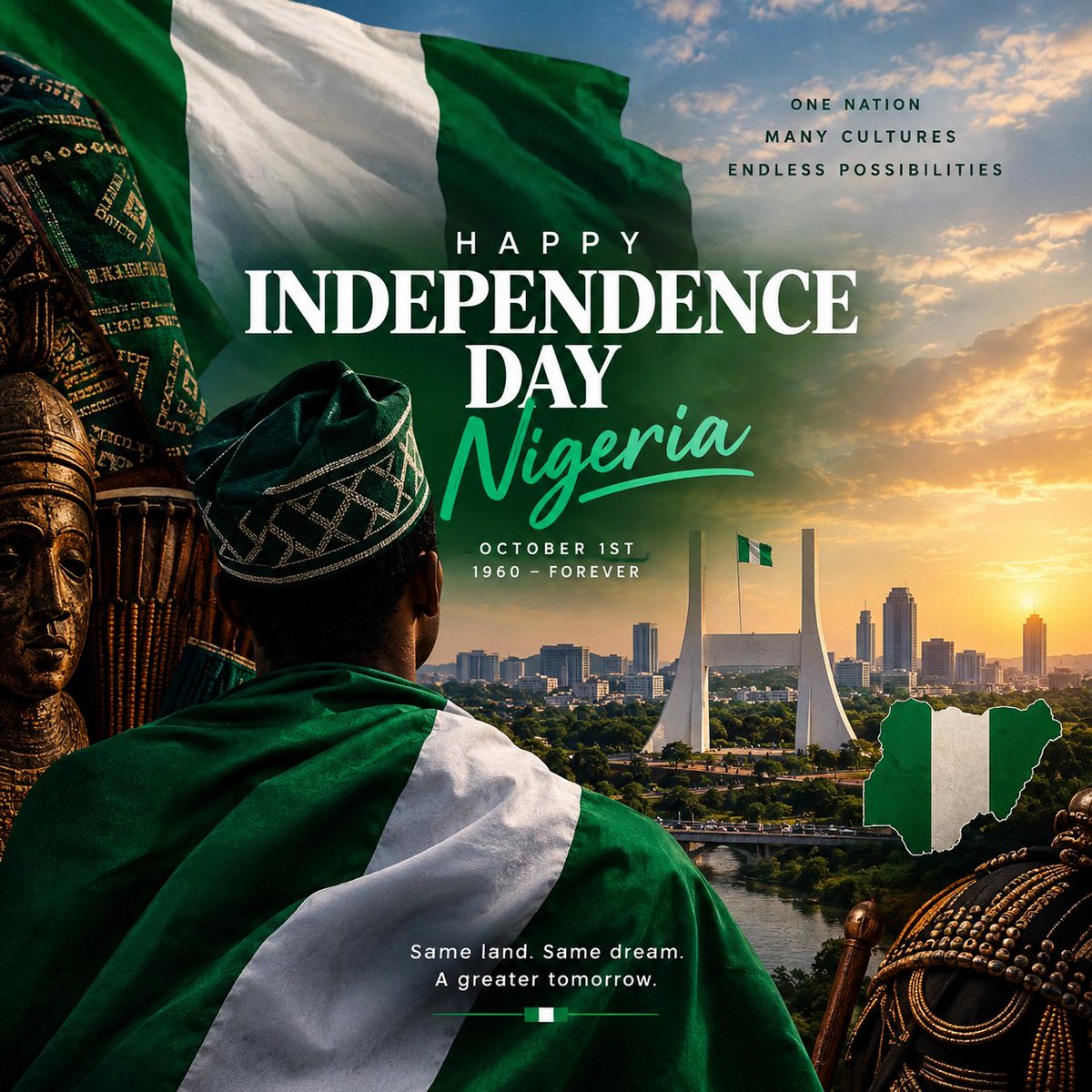 HorlarFc's tweet photo. 🇳🇬 Proud to call Nigeria my home.

We may not be perfect, but I believe in the strength, potential, and greatness of this nation. May Nigeria continue to grow, prosper, and become a better place for every Nigerian.

Happy Independence Day, Nigeria! 💚🤍🇳🇬

#NigeriaAt66 #Oct01 https://t.co/FY9JW1LlYl
