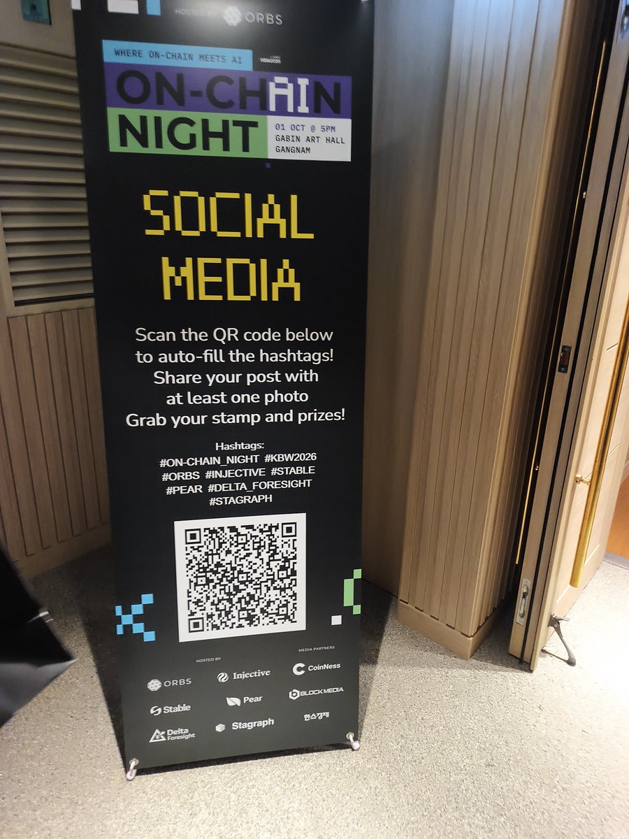 Rubin2626's tweet photo. 온체인나이트 왔습니다 :)
#ONCHAIN_NIGHT #KBW2026 #ORBS #STABLE #INJECTIVE #PEAR_PROTOCOL #STAGRAPH #DELTA_FORESIGHT https://t.co/VlXHPAJt9V