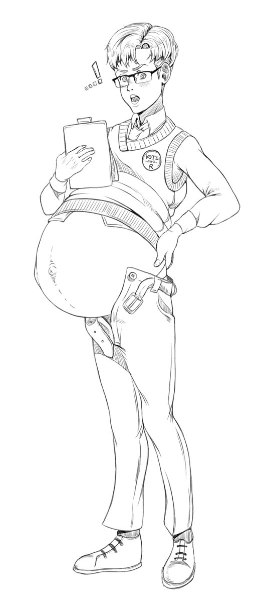 DDDDRAWER's tweet photo. Cw: Mpreg / #Mpreg
A pregnant papa-to-be at work, His work uniform stopped fitting him at 3 months pregnant :P https://t.co/yM1TTpYjDr