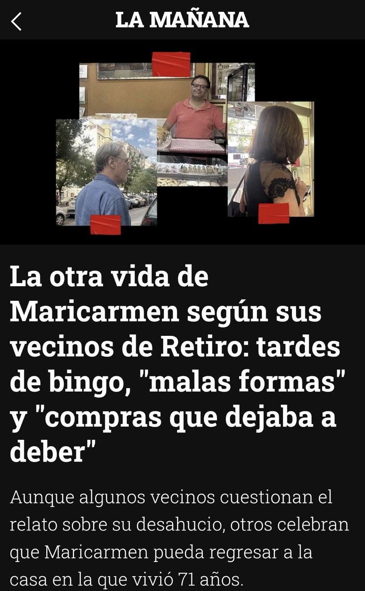 criaturina's tweet photo. 🚀 "COMO UN COHETE": LA VIVIENDA

📢 LA VERDADERA MARICARMEN, VISTA POR SUS VECINOS 

🤔🤔 Ningún vecino del edificio salió a apoyarla. Por algo será.

Los chismes:

🚨 "Aquí se ha montado todo esto con gente que ha venido de fuera, pero los que vivimos aquí sabemos cómo ha sido la convivencia".

🚨 "Es una déspota. Tiene machacado al portero y a mí me sienta mal que vuelva".

🚨 "Tenías que ver cómo nos hacía la vida imposible cuando venía a comprar. Llegaba diciendo que era funcionaria y dejaba compras a deber."

🚨 "Iba bastante al bingo; y ahora tanta pena, tanto 'pobre Maricarmen'... Le han ofertado un piso no muy lejos de aquí y no ha aceptado".

🚨 "Este barrio ha sido siempre caro, pero aquí ha habido pisos de 40 metros cuadrados, como el mío, de 60, de 90 y de 100, y cada uno ha vivido como ha podido. Si quieres vivir aquí, tienes que pagar lo que hemos pagado todas”.

🚨 "Tuvimos que hipotecarnos y no irnos de vacaciones todos los fines de semana como ella. ¿Y ahora parece que hay que sentir una pena enorme porque una señora quiere seguir viviendo en un barrio que ha sido caro toda la vida?”

 https://t.co/r3CJzUeGh1
